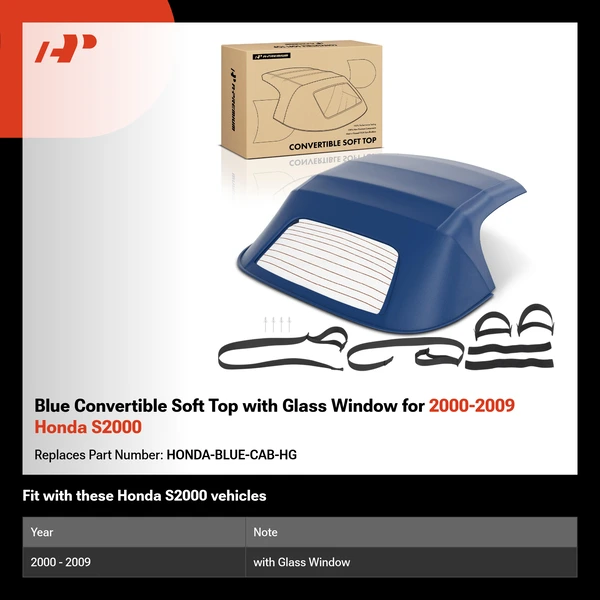 Blue Convertible Soft Top with Glass Window for 2000-2009 Honda S2000
