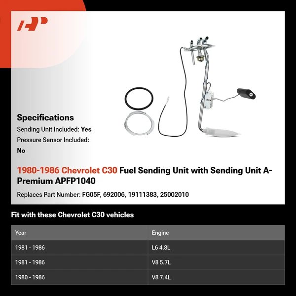 1980-1986 Chevrolet C30 Fuel Sending Unit with Sending Unit A-Premium APFP1040