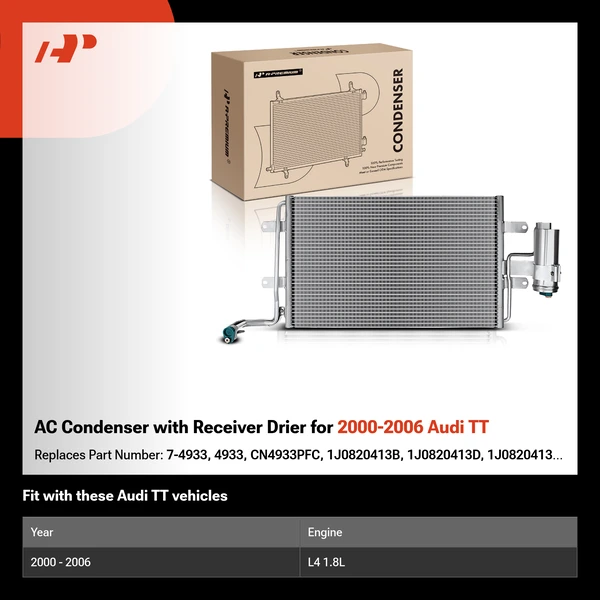 AC Condenser with Receiver Drier for 2000-2006 Audi TT