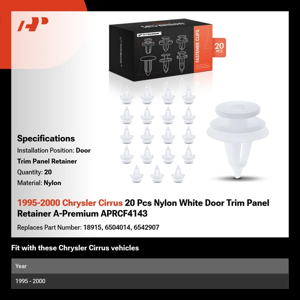 1995-2000 Chrysler Cirrus 20 Pcs Nylon White Door Trim Panel Retainer A-Premium APRCF4143