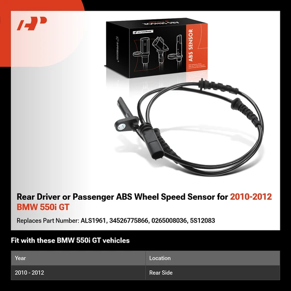 Rear Driver or Passenger ABS Wheel Speed Sensor for 2010-2012 BMW 550i GT