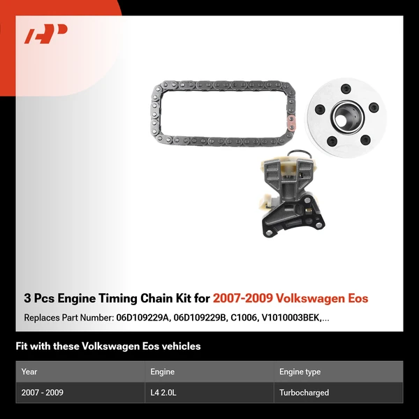 3 Pcs Engine Timing Chain Kit for 2007-2009 Volkswagen Eos
