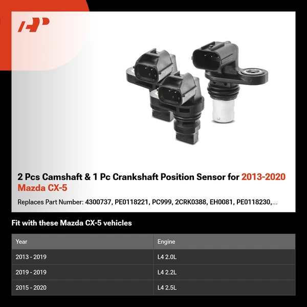 2 Pcs Camshaft & 1 Pc Crankshaft Position Sensor for 2013-2020 Mazda CX-5