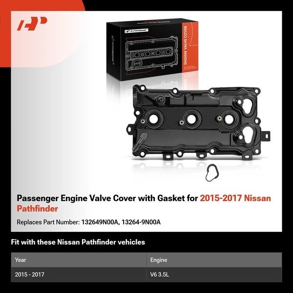 Passenger Engine Valve Cover with Gasket for 2015-2017 Nissan Pathfinder