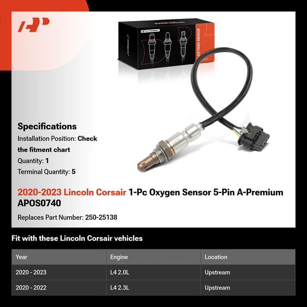 2020-2023 Lincoln Corsair 1-Pc Oxygen Sensor 5-Pin A-Premium APOS0740