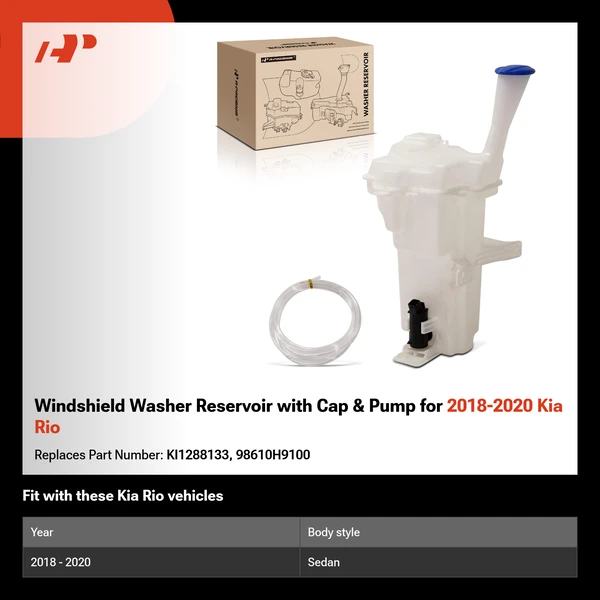 Windshield Washer Reservoir with Cap & Pump for 2018-2020 Kia Rio