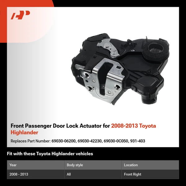 Front Passenger Door Lock Actuator for 2008-2013 Toyota Highlander