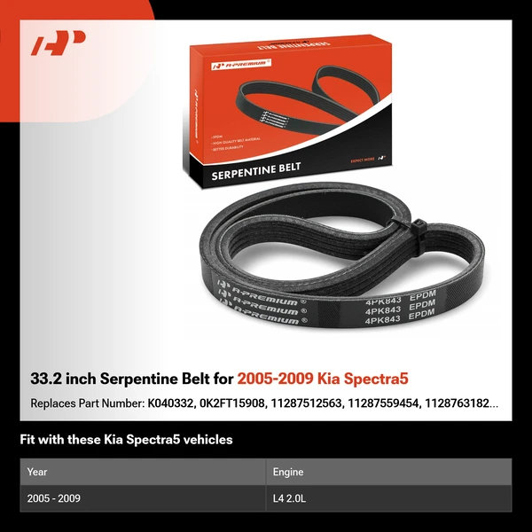 33.2 inch Serpentine Belt for 2005-2009 Kia Spectra5