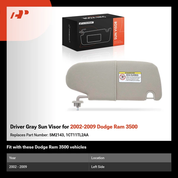 Driver Gray Sun Visor for 2002-2009 Dodge Ram 3500