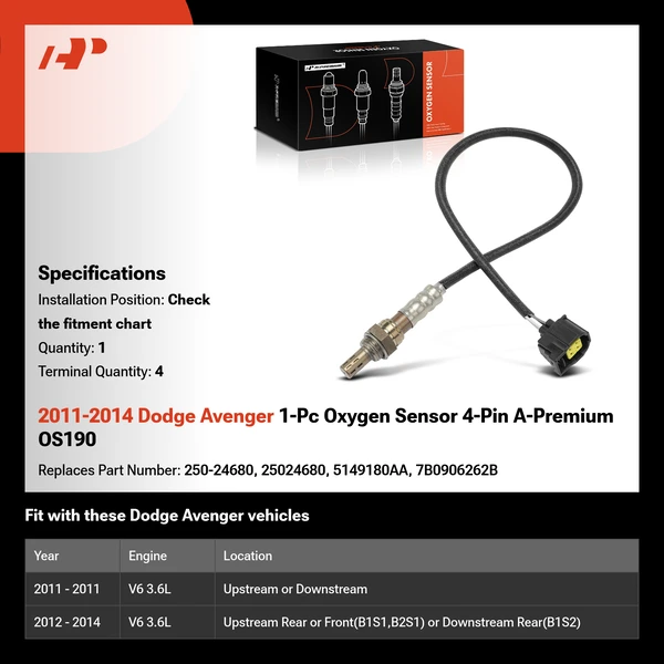 2011-2014 Dodge Avenger 1-Pc Oxygen Sensor 4-Pin A-Premium OS190