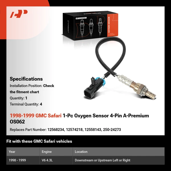 1998-1999 GMC Safari 1-Pc Oxygen Sensor 4-Pin A-Premium OS062
