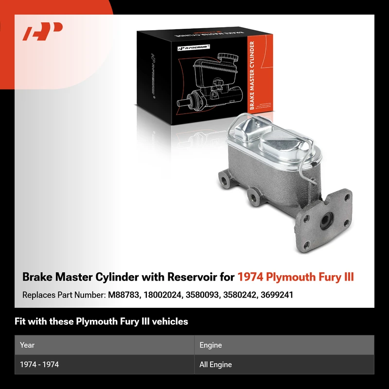 Brake Master Cylinder with Reservoir for 1974 Plymouth Fury III