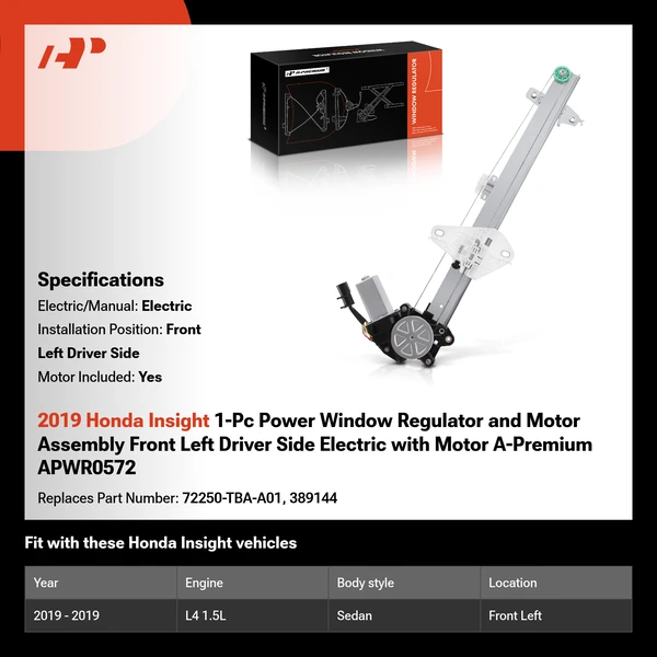 2019 Honda Insight 1-Pc Power Window Regulator and Motor Assembly Front Left Driver Side Electric with Motor A-Premium APWR0572
