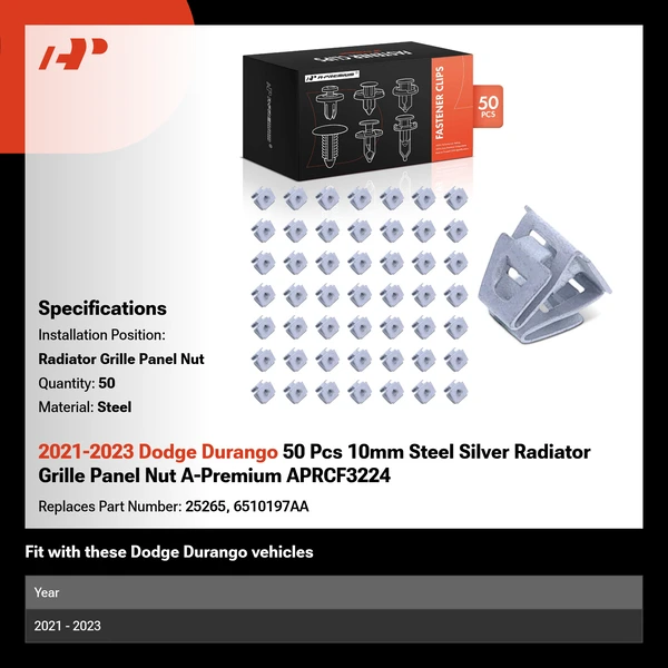 2021-2023 Dodge Durango 50 Pcs 10mm Steel Silver Radiator Grille Panel Nut A-Premium APRCF3224