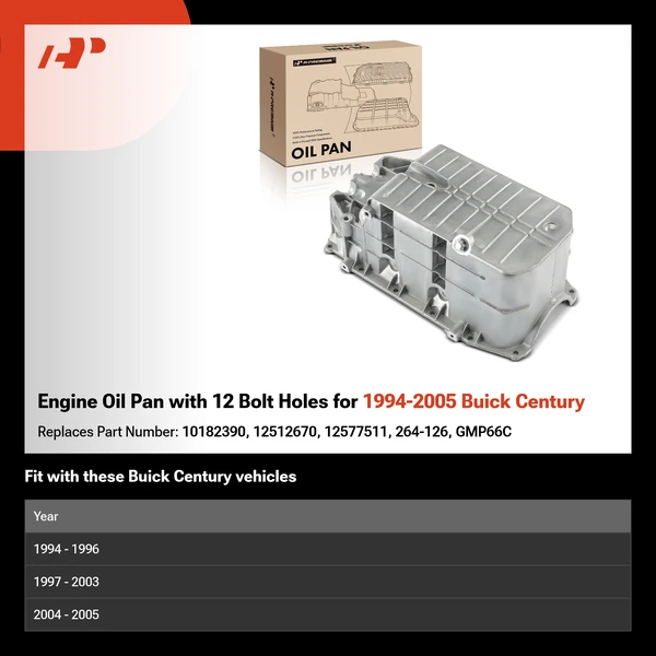 Engine Oil Pan with 12 Bolt Holes for 1994-2005 Buick Century
