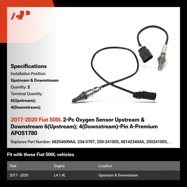 2017-2020 Fiat 500L 2-Pc Oxygen Sensor Upstream & Downstream 6(Upstream); 4(Downstream)-Pin A-Premium APOS1780