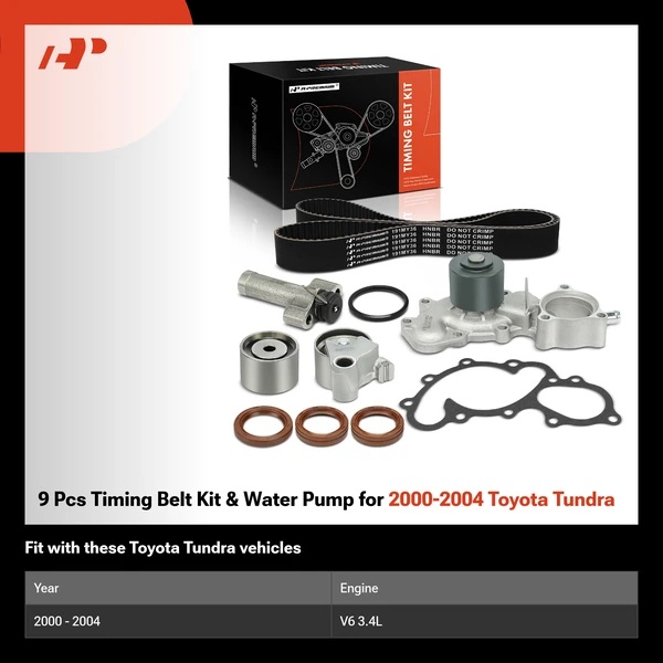 9 Pcs Timing Belt Kit & Water Pump for 2000-2004 Toyota Tundra