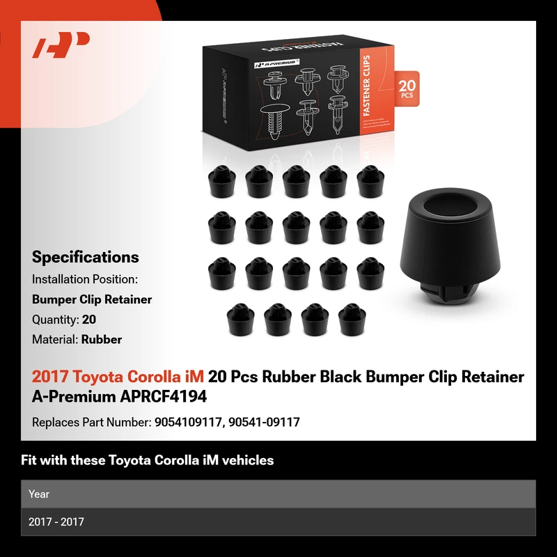 2017 Toyota Corolla iM 20 Pcs Rubber Black Bumper Clip Retainer A-Premium APRCF4194