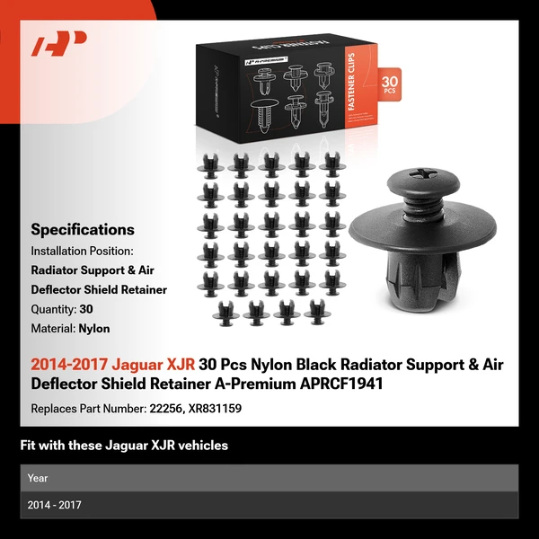 2014-2017 Jaguar XJR 30 Pcs Nylon Black Radiator Support & Air Deflector Shield Retainer A-Premium APRCF1941