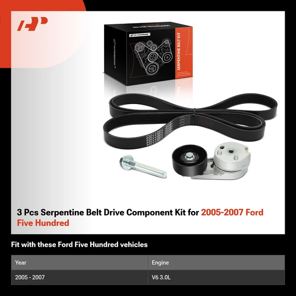 3 Pcs Serpentine Belt Drive Component Kit for 2005-2007 Ford Five Hundred