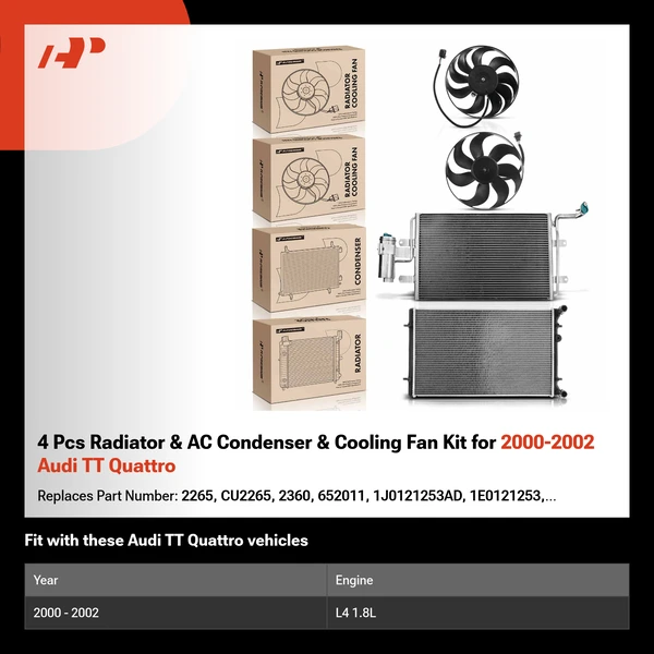 4 Pcs Radiator & AC Condenser & Cooling Fan Kit for 2000-2002 Audi TT Quattro