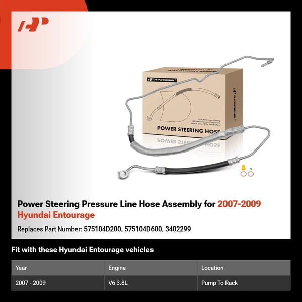 Power Steering Pressure Line Hose Assembly for 2007-2009 Hyundai Entourage