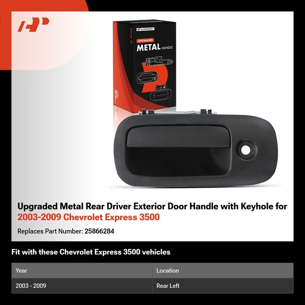 Upgraded Metal Rear Driver Exterior Door Handle with Keyhole for 2003-2009 Chevrolet Express 3500