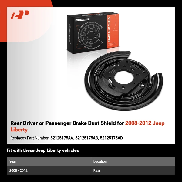 Rear Driver or Passenger Brake Dust Shield for 2008-2012 Jeep Liberty
