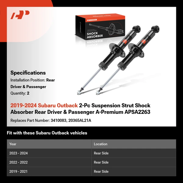 2019-2024 Subaru Outback 2-Pc Suspension Strut Shock Absorber Rear Driver & Passenger A-Premium APSA2263