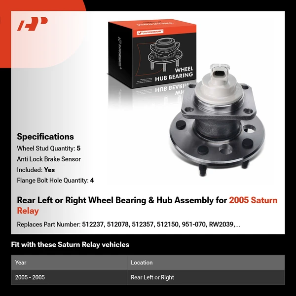 Rear Left or Right Wheel Bearing & Hub Assembly for 2005 Saturn Relay