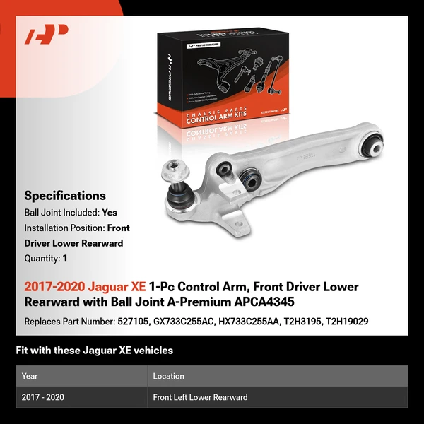 2017-2020 Jaguar XE 1-Pc Control Arm, Front Driver Lower Rearward with Ball Joint A-Premium APCA4345