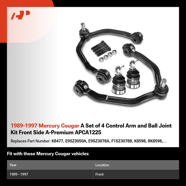 1989-1997 Mercury Cougar A Set of 4 Control Arm and Ball Joint Kit Front Side A-Premium APCA1225