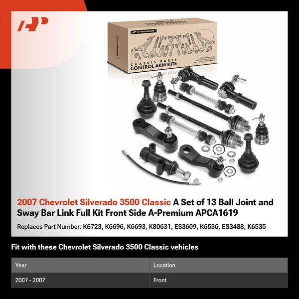 2007 Chevrolet Silverado 3500 Classic A Set of 13 Ball Joint and Sway Bar Link Full Kit Front Side A-Premium APCA1619