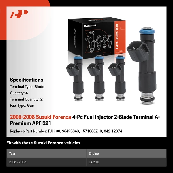 2006-2008 Suzuki Forenza 4-Pc Fuel Injector 2-Blade Terminal A-Premium APFI221