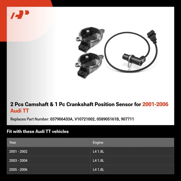 2 Pcs Camshaft & 1 Pc Crankshaft Position Sensor for 2001-2006 Audi TT