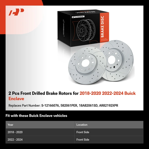 2 Pcs Front Drilled Brake Rotors for 2018-2020 2022-2024 Buick Enclave
