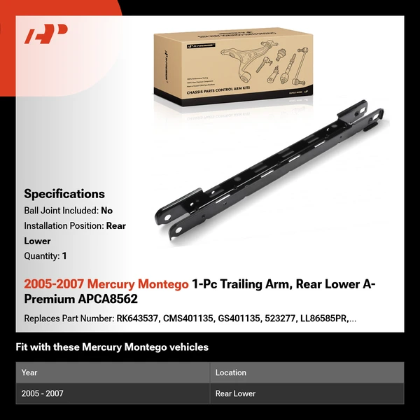 2005-2007 Mercury Montego 1-Pc Trailing Arm, Rear Lower A-Premium APCA8562
