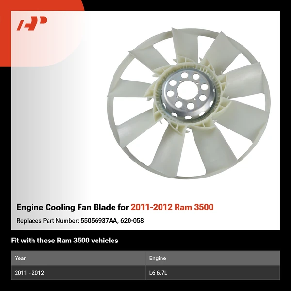 Engine Cooling Fan Blade for 2011-2012 Ram 3500