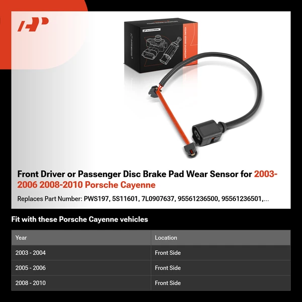 Front Driver or Passenger Disc Brake Pad Wear Sensor for 2003-2006 2008-2010 Porsche Cayenne