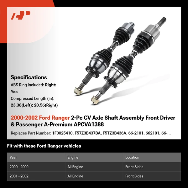 2000-2002 Ford Ranger 2-Pc CV Axle Shaft Assembly Front Driver & Passenger A-Premium APCVA1388