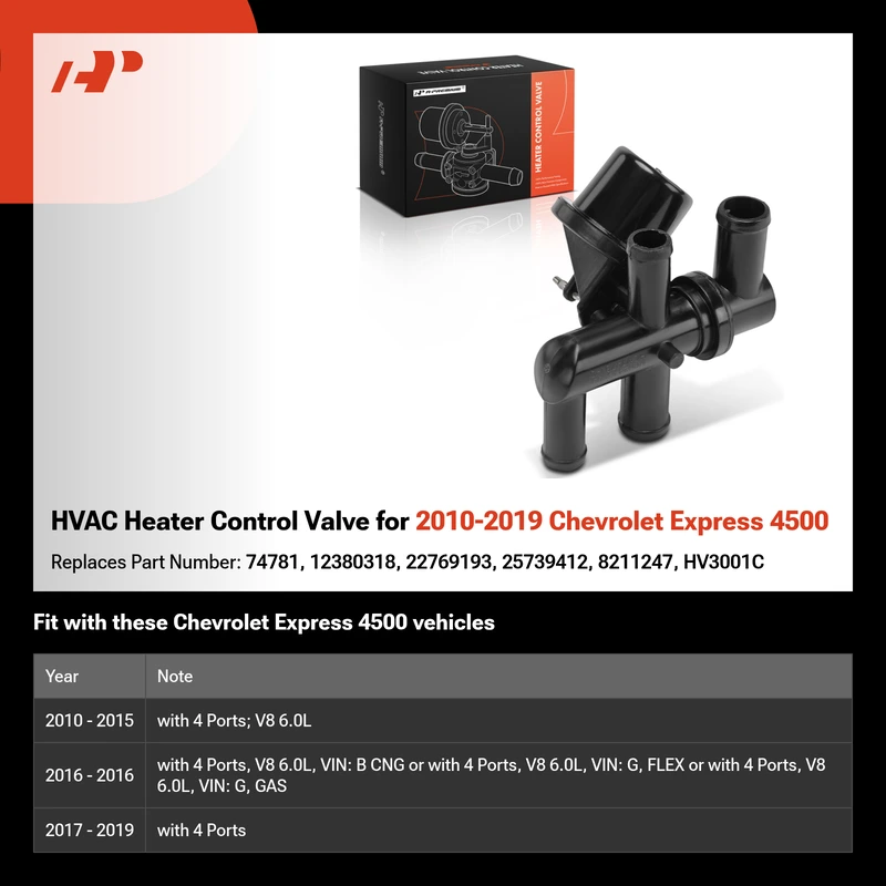HVAC Heater Control Valve for 2010-2019 Chevrolet Express 4500