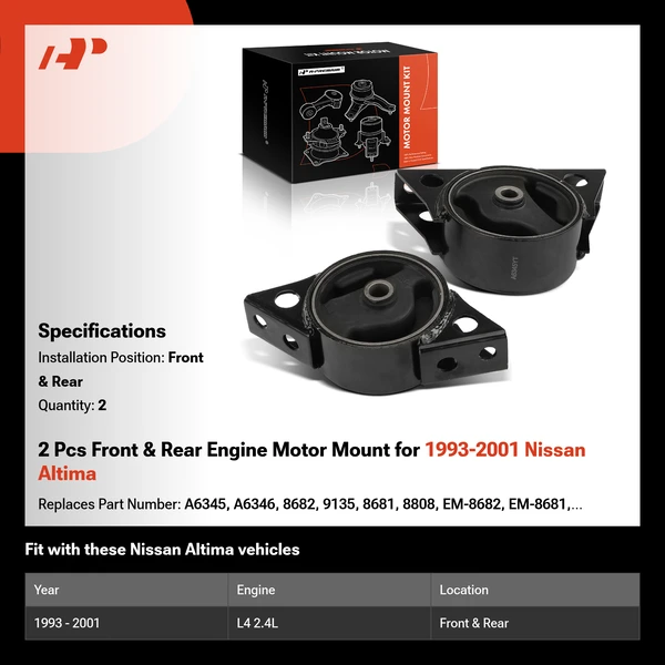 2 Pcs Front & Rear Engine Motor Mount for 1993-2001 Nissan Altima