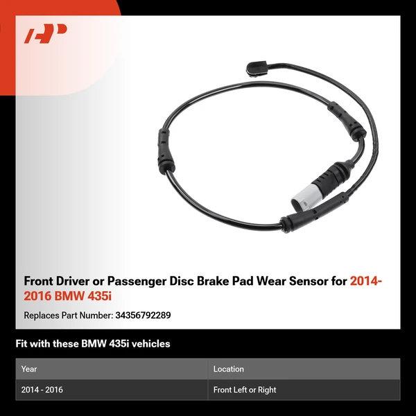 Front Driver or Passenger Disc Brake Pad Wear Sensor for 2014-2016 BMW 435i