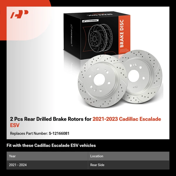 2 Pcs Rear Drilled Brake Rotors for 2021-2023 Cadillac Escalade ESV