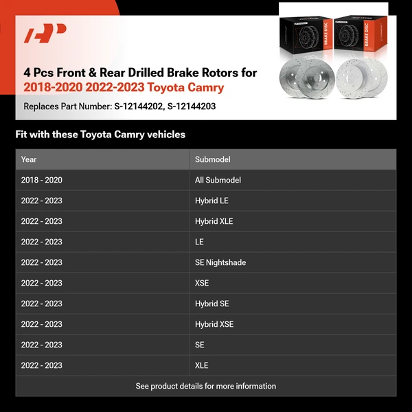 4 Pcs Front & Rear Drilled Brake Rotors for 2018-2020 2022-2023 Toyota Camry