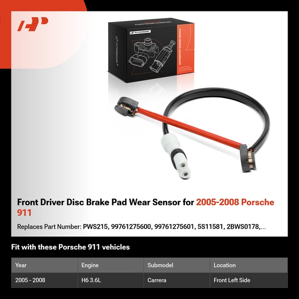 Front Driver Disc Brake Pad Wear Sensor for 2005-2008 Porsche 911