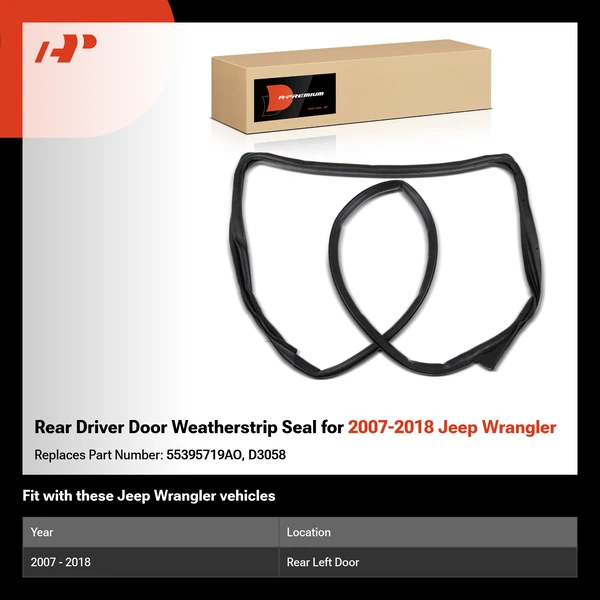 Rear Driver Door Weatherstrip Seal for 2007-2018 Jeep Wrangler