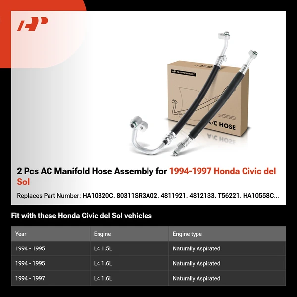 2 Pcs AC Manifold Hose Assembly for 1994-1997 Honda Civic del Sol