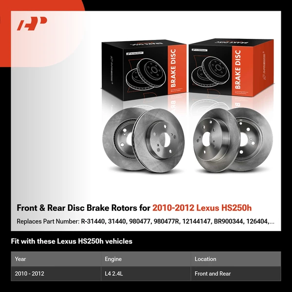 Front & Rear Disc Brake Rotors for 2010-2012 Lexus HS250h