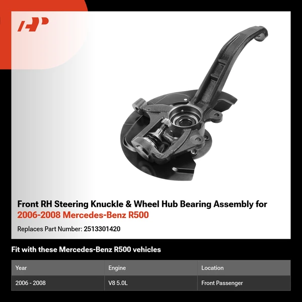 Front RH Steering Knuckle & Wheel Hub Bearing Assembly for 2006-2008 Mercedes-Benz R500